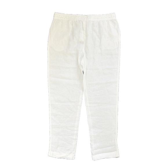 H&M Women's 100% Linen White Pants Pull-On Style Drawstring‎ Waist Size L NWT - Picture 5 of 7